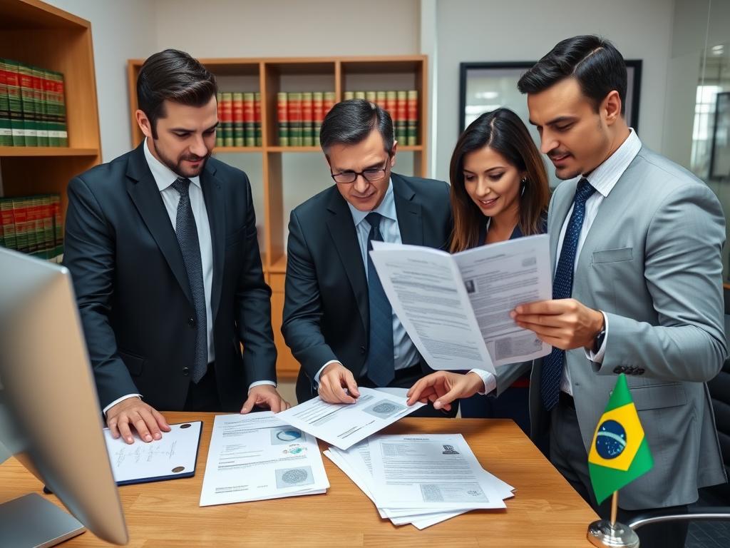 Equipe de advogados do Vieira Braga analisando processo de residência permanente