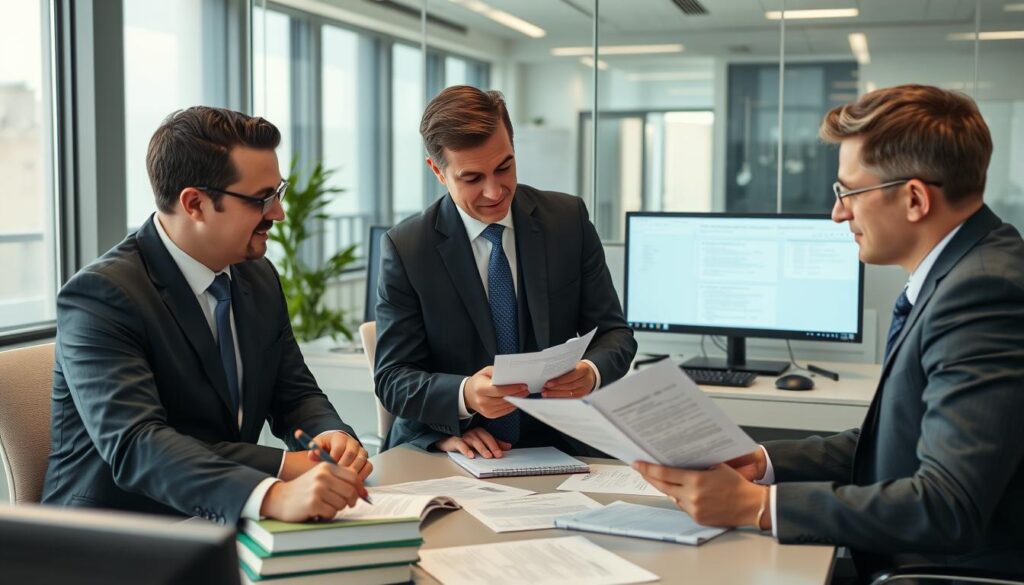 Equipe de advogados do Vieira Braga analisando um recurso de naturalização negada