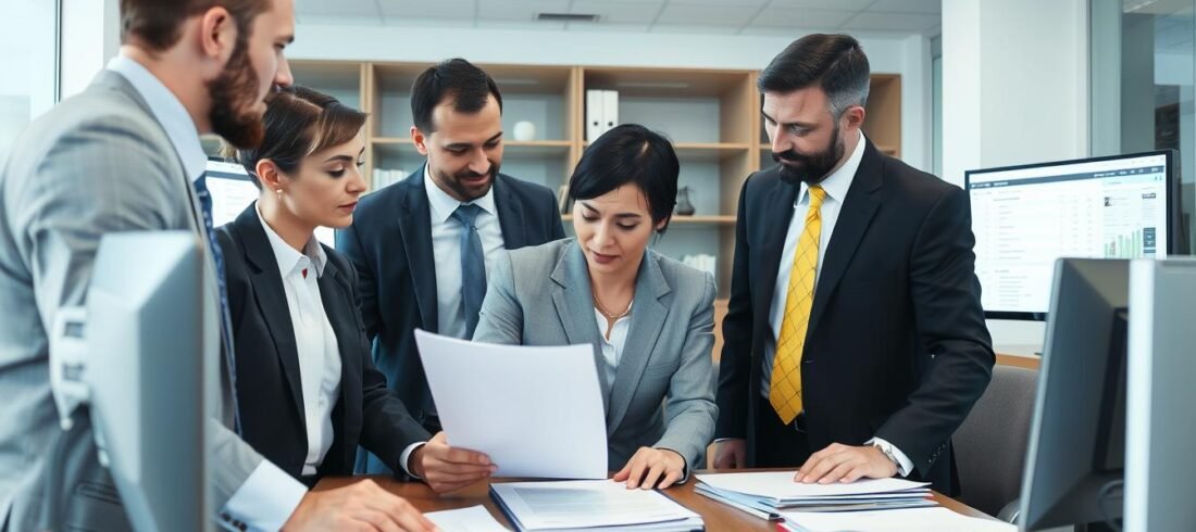 Equipe do Vieira Braga Advogados analisando documentos de leilão judicial