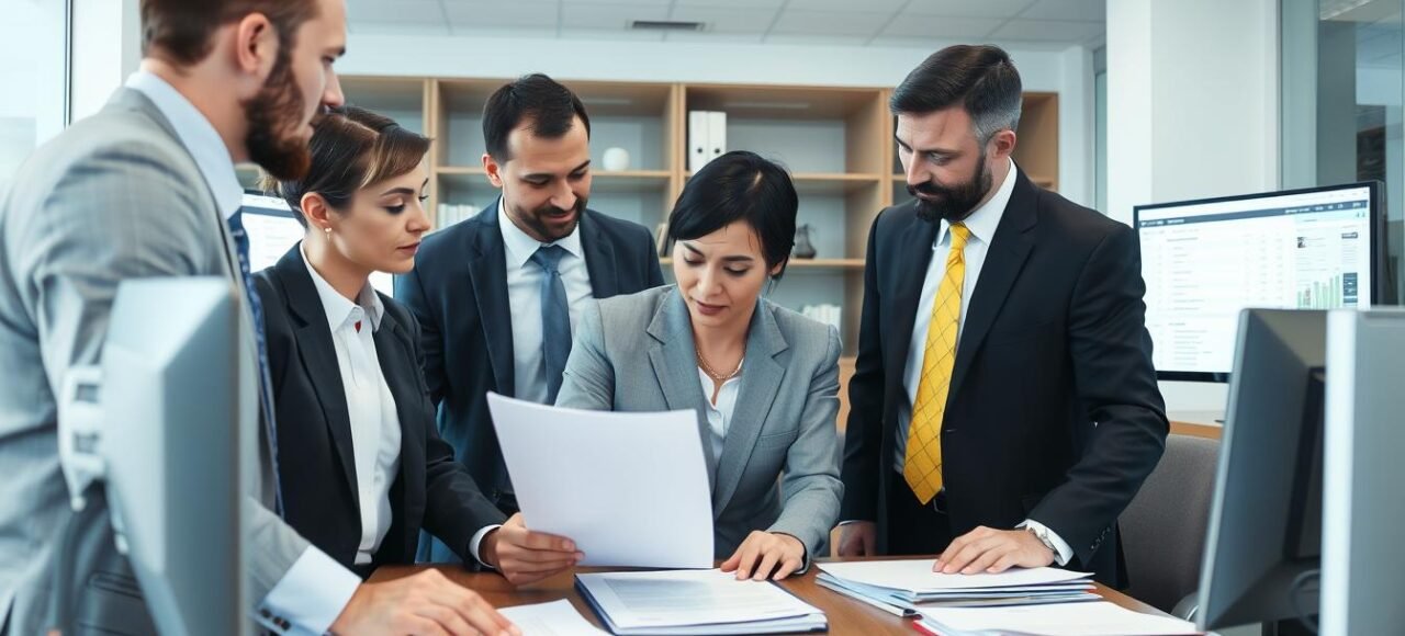 Equipe do Vieira Braga Advogados analisando documentos de leilão judicial