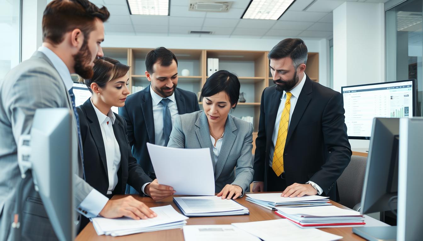 Equipe do Vieira Braga Advogados analisando documentos de leilão judicial