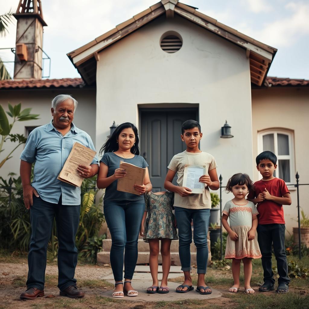 Família em frente a um imóvel herdado não regularizado Família em frente a um imóvel herdado não regularizado