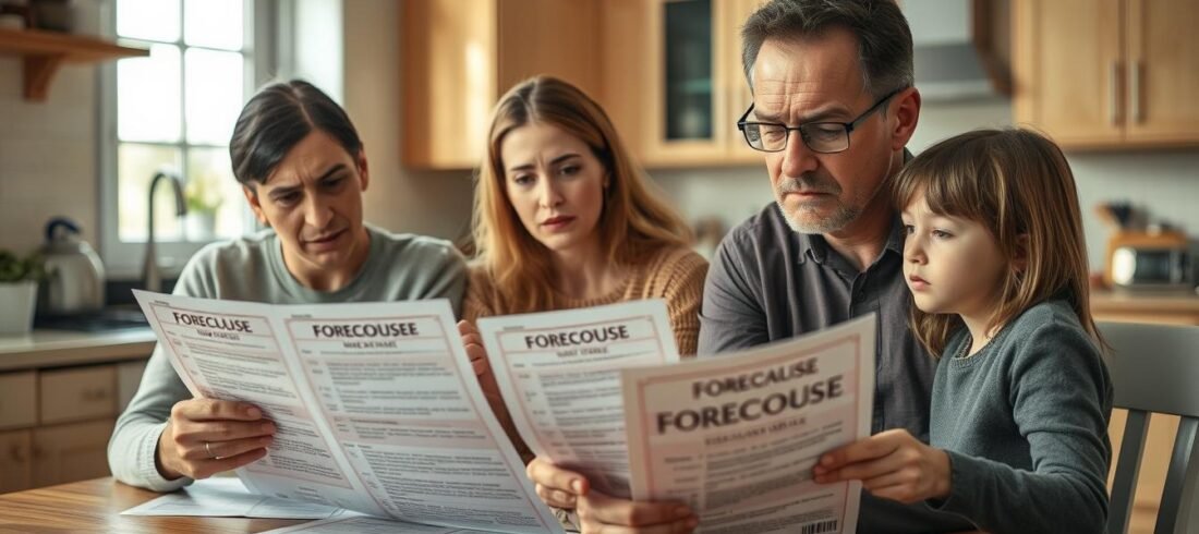 Familia-preocupada-com-risco-de-leilao-de-imovel-consultando-documentos Família preocupada com risco de leilão de imóvel consultando documentos