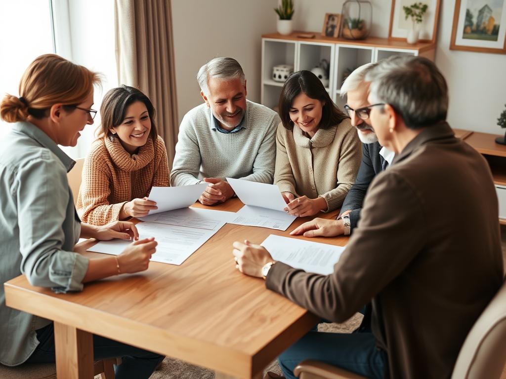 Família reunida discutindo a partilha de bens em um inventário Família reunida discutindo a partilha de bens em um inventário