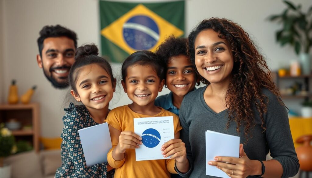 Família reunida no Brasil após processo bem-sucedido de reunificação familiar Família reunida no Brasil após processo bem-sucedido de reunificação familiar