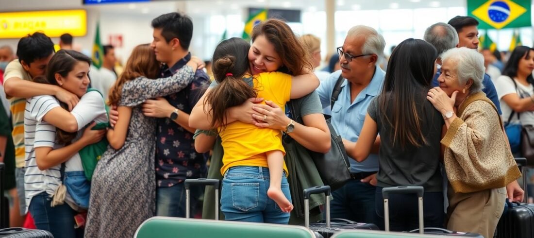 Familia-reunida-no-aeroporto-brasileiro-apos-processo-de-reunificacao-familiar-1 Família reunida no aeroporto brasileiro após processo de reunificação familiar