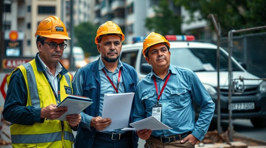 Fiscalização de obra irregular com agentes municipais