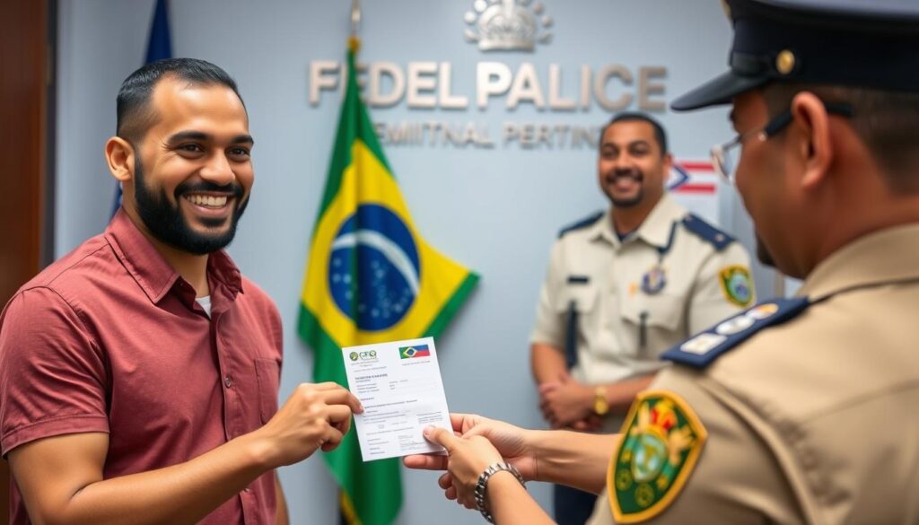 Imigração para o Brasil - Pessoa recebendo documento de residência Imigração para o Brasil - Pessoa recebendo documento de residência