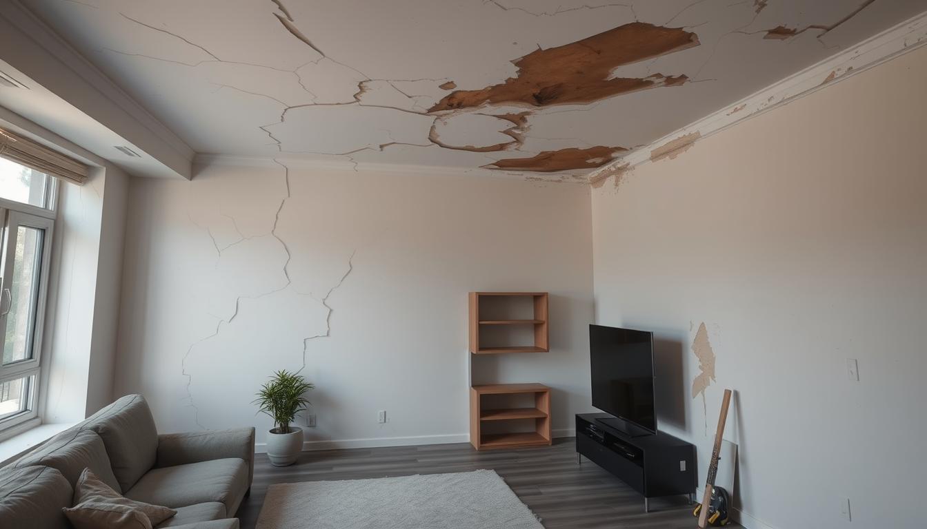 Imóvel com problemas estruturais como infiltrações e rachaduras na parede