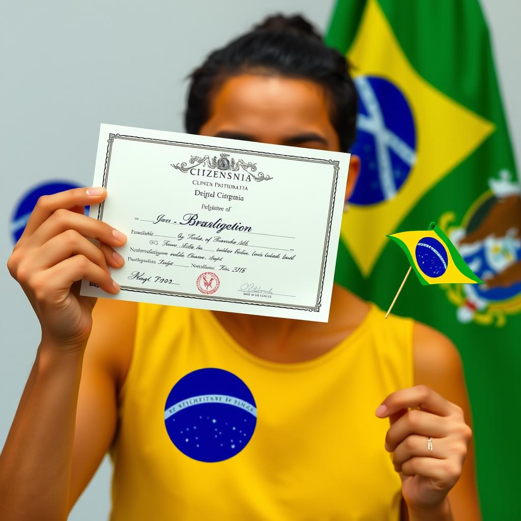 Naturalização brasileira - Pessoa com bandeira do Brasil Naturalização brasileira - Pessoa com bandeira do Brasil
