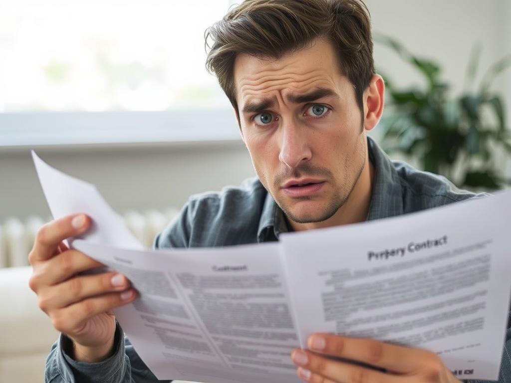 Pessoa preocupada analisando contrato de compra direto com o proprietário com expressão de dúvida Pessoa preocupada analisando contrato de compra direto com o proprietário com expressão de dúvida