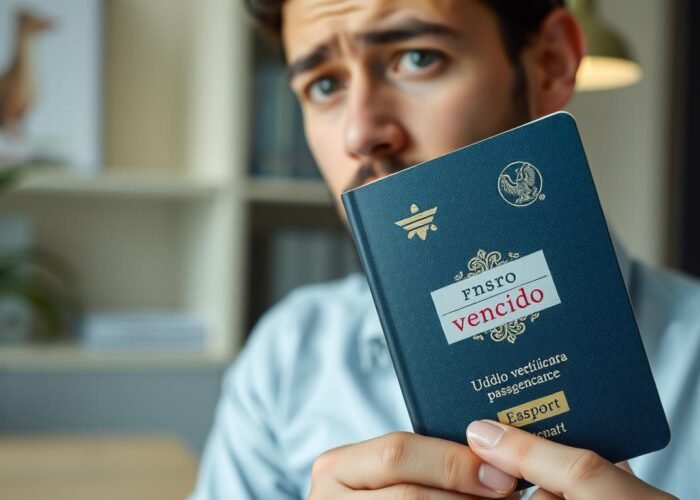 Pessoa preocupada segurando passaporte com visto vencido