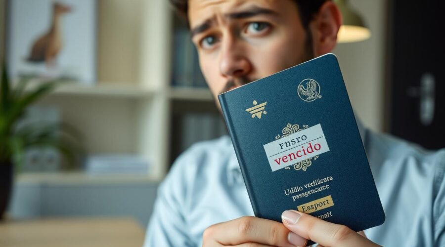 Pessoa preocupada segurando passaporte com visto vencido