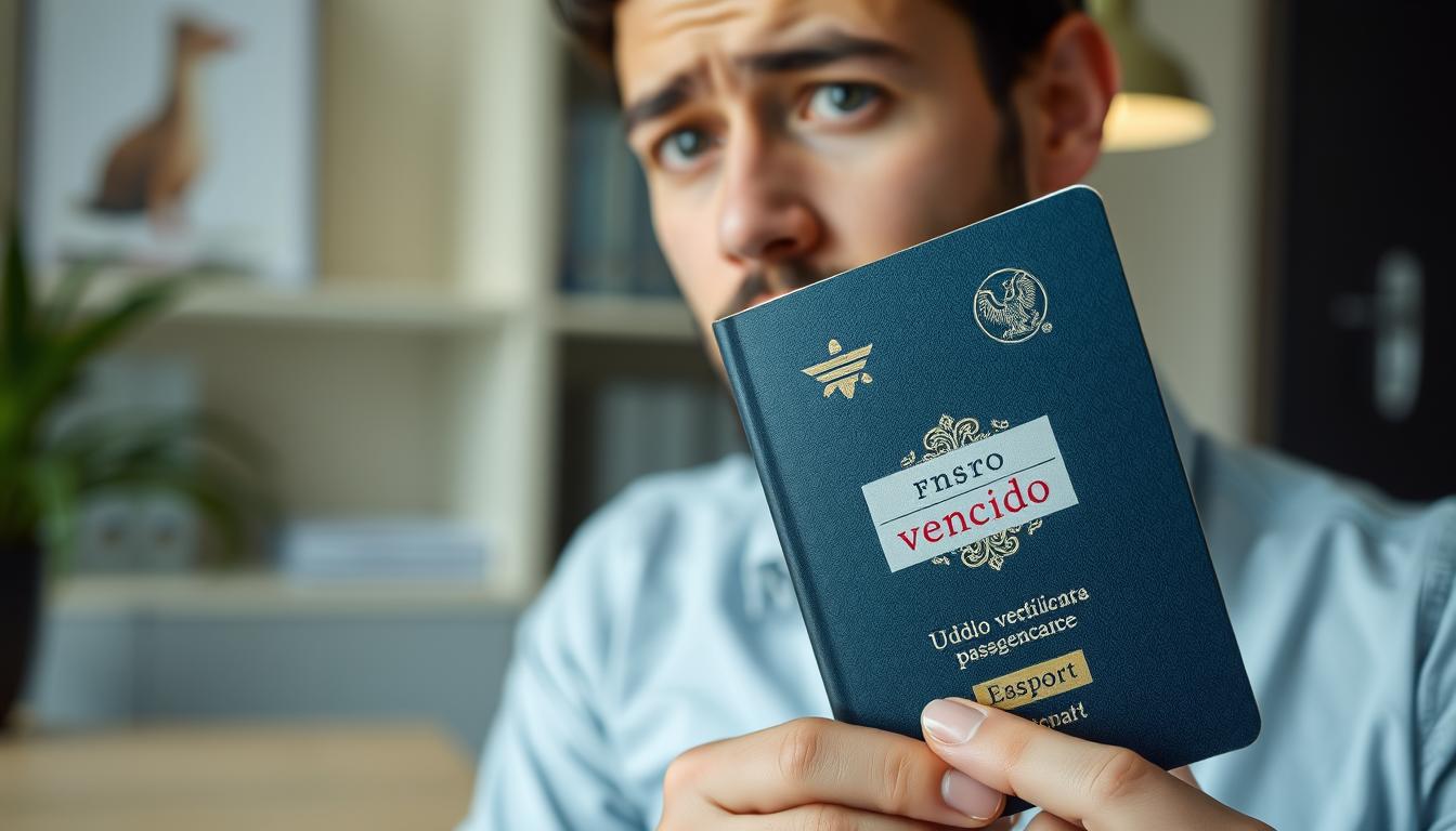 Pessoa preocupada segurando passaporte com visto vencido