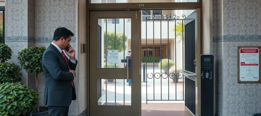 Portaria-de-condominio-com-sistema-de-seguranca-inadequado-e-porteiro-desatento Portaria de condomínio com sistema de segurança inadequado e porteiro desatento