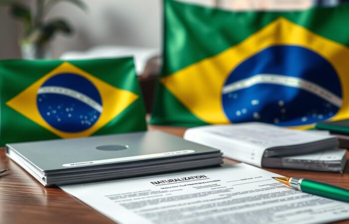 Processo-de-naturalizacao-brasileira-com-documentos-e-bandeira-do-Brasil Processo de naturalização brasileira com documentos e bandeira do Brasil