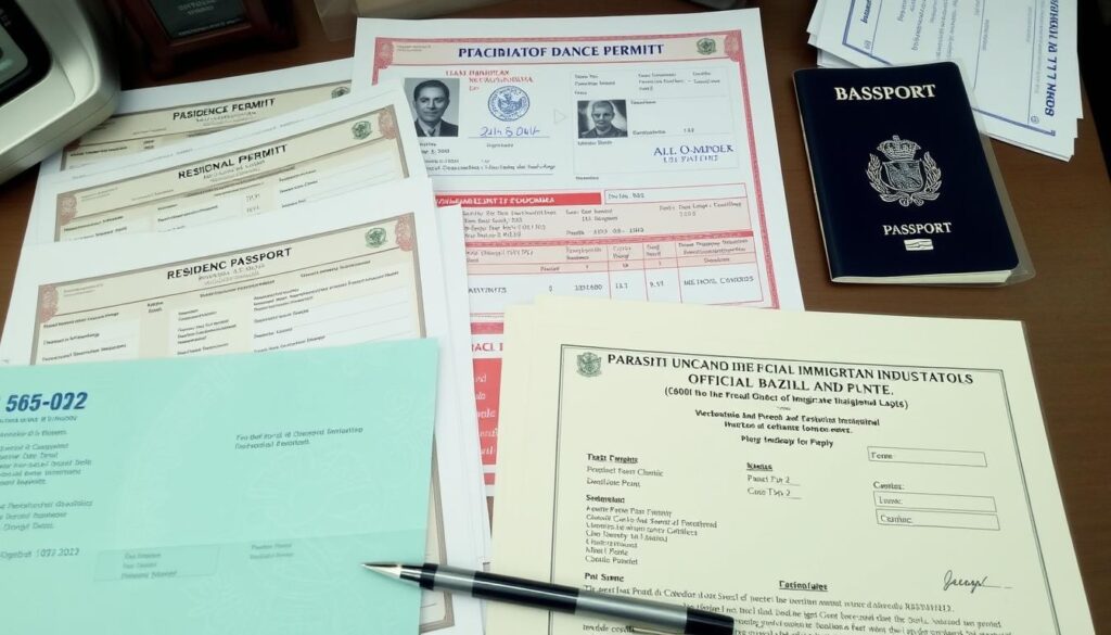 Processo de regularização de imigração no Brasil - Documentos e carimbos oficiais Processo de regularização de imigração no Brasil - Documentos e carimbos oficiais