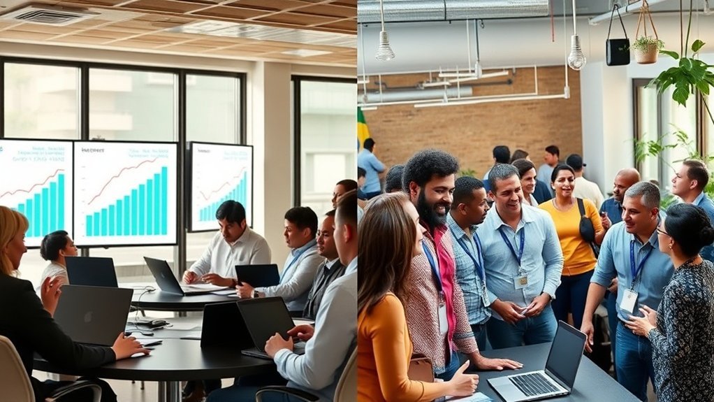 métricas de empregos nos EUA e no Brasil