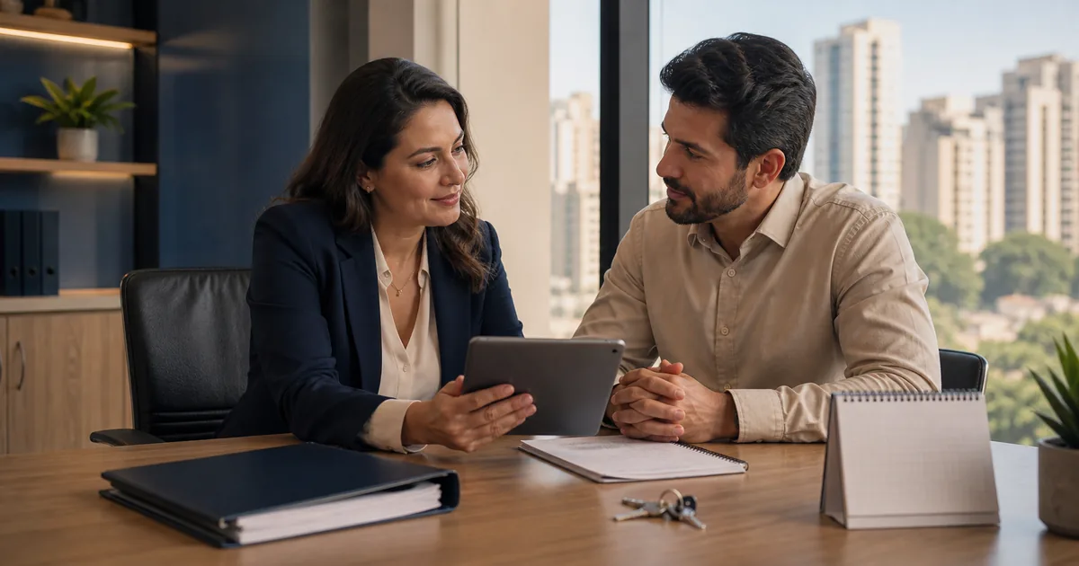 Advogada e cliente conversam sobre atualização de ação de despejo