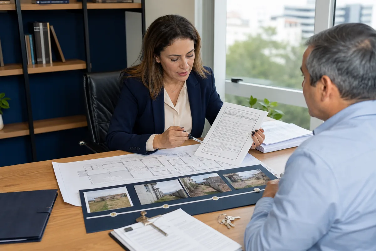 Advogada analisa matrícula, planta e histórico de ocupação com cliente
