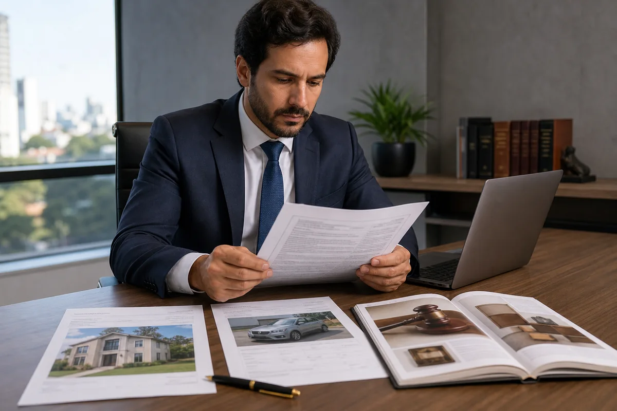 Advogado analisa documentos de imóvel e veículo antes de leilão