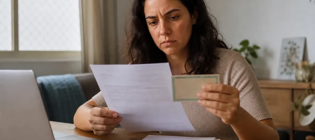 Pessoa compara documentos em caso de assinatura falsa em contrato bancário