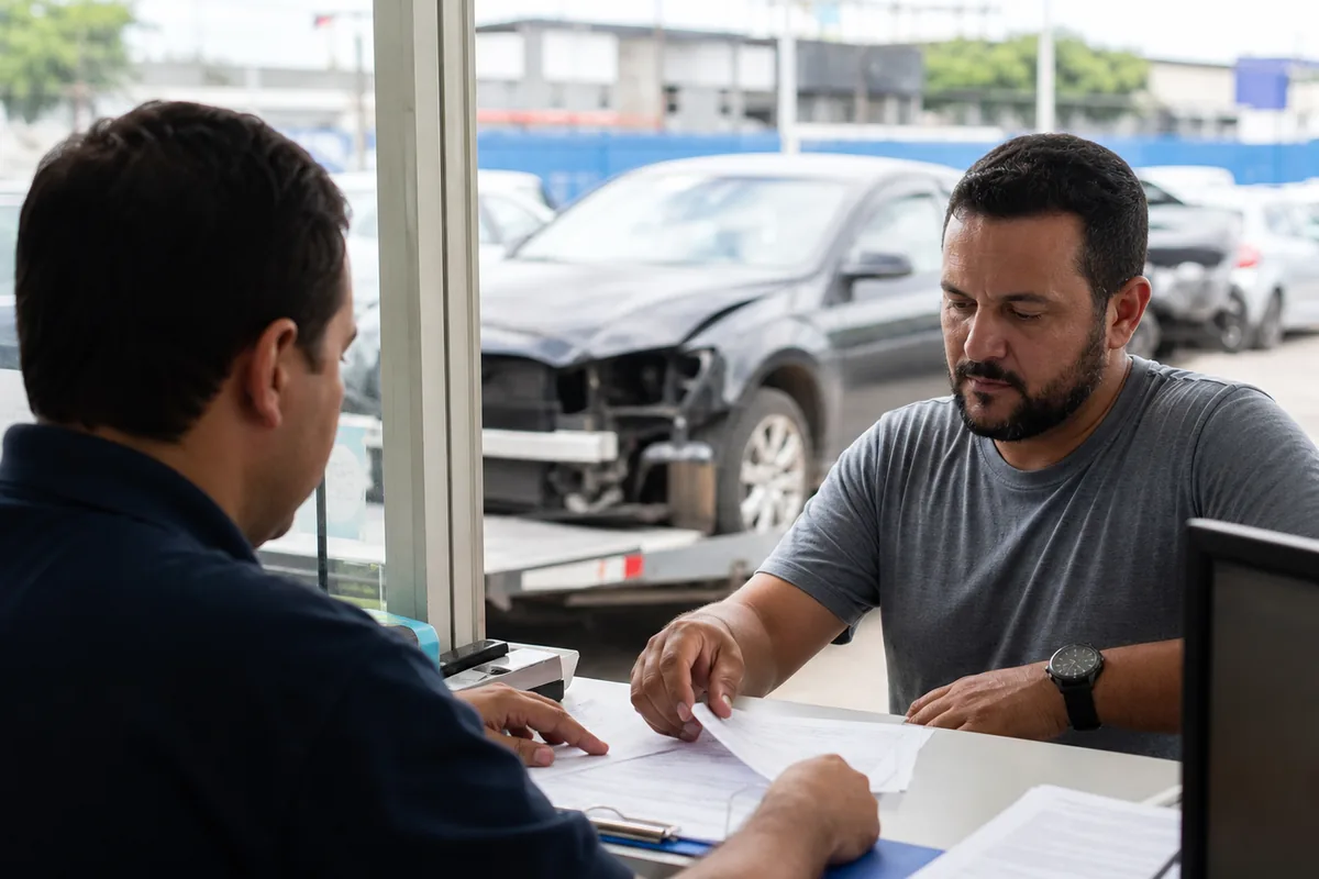 Proprietário apresenta documentos para liberação de veículo no pátio