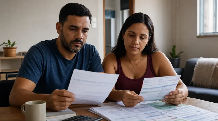 Família analisa documentos de dívida relacionados ao bem de família