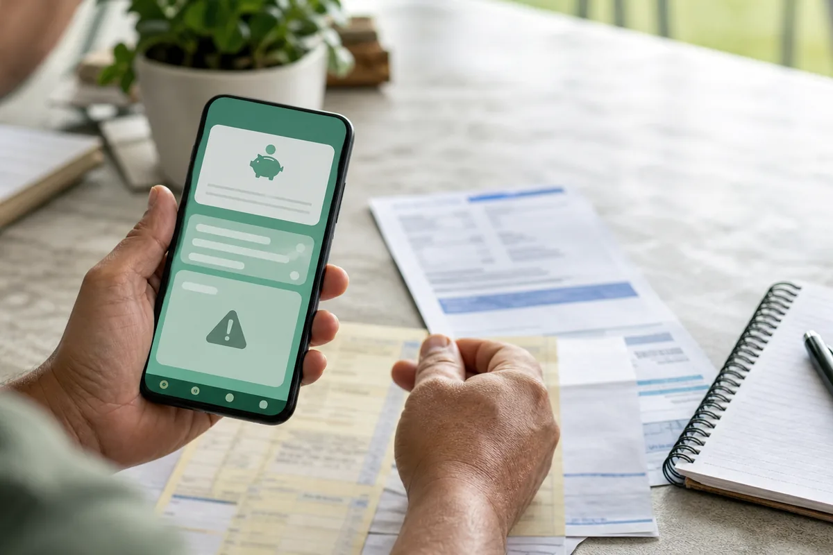 Conta digital no celular com alerta de possível bloqueio judicial
