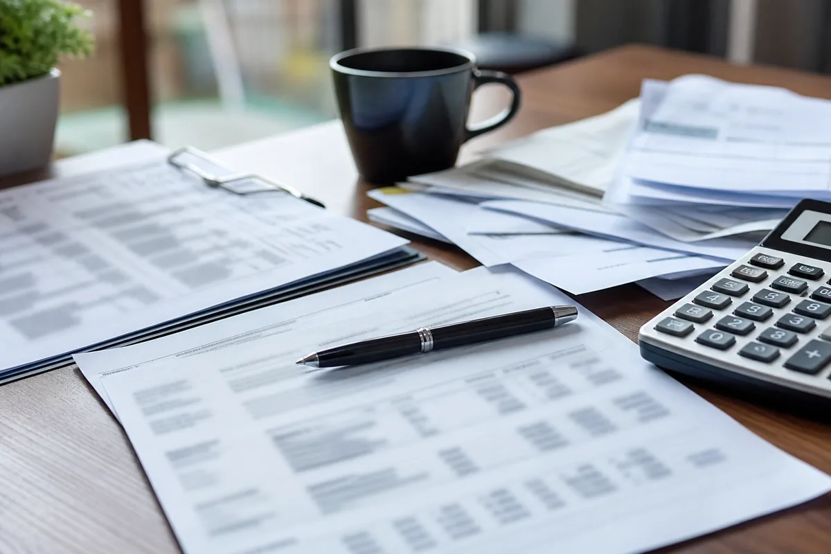 Contas e calculadora usados para avaliar limite de penhora de salário