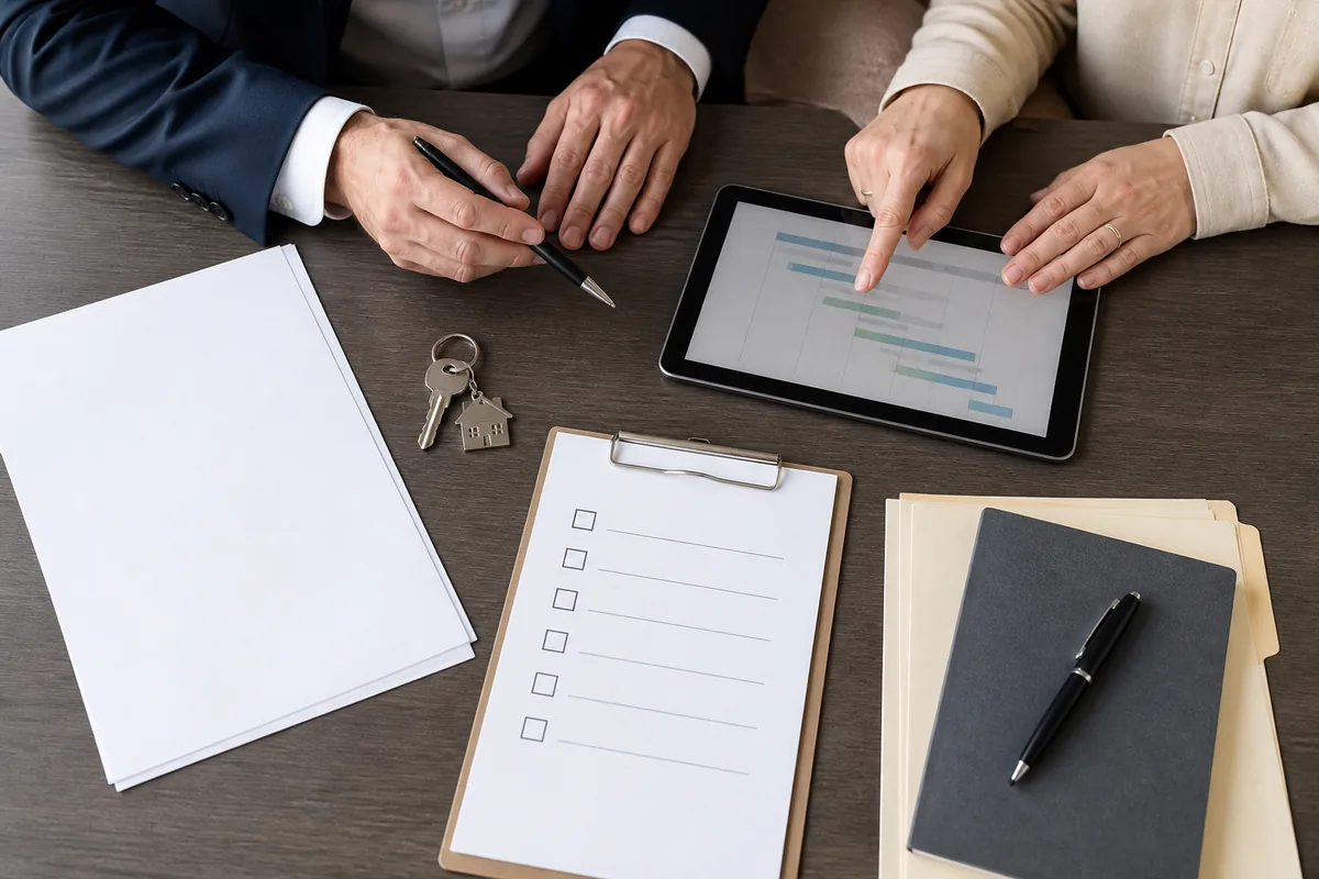 Advogado e cliente conferem documentos e prazos do inventário