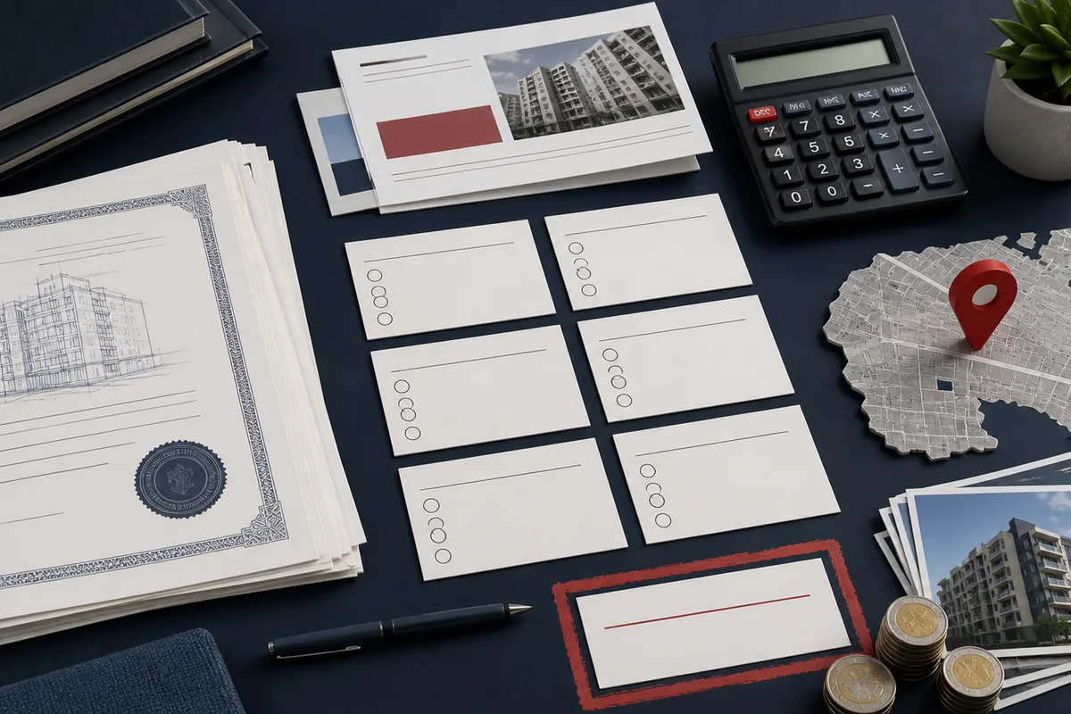 Checklist visual reúne documentos, localização e limite financeiro para leilão de imóveis