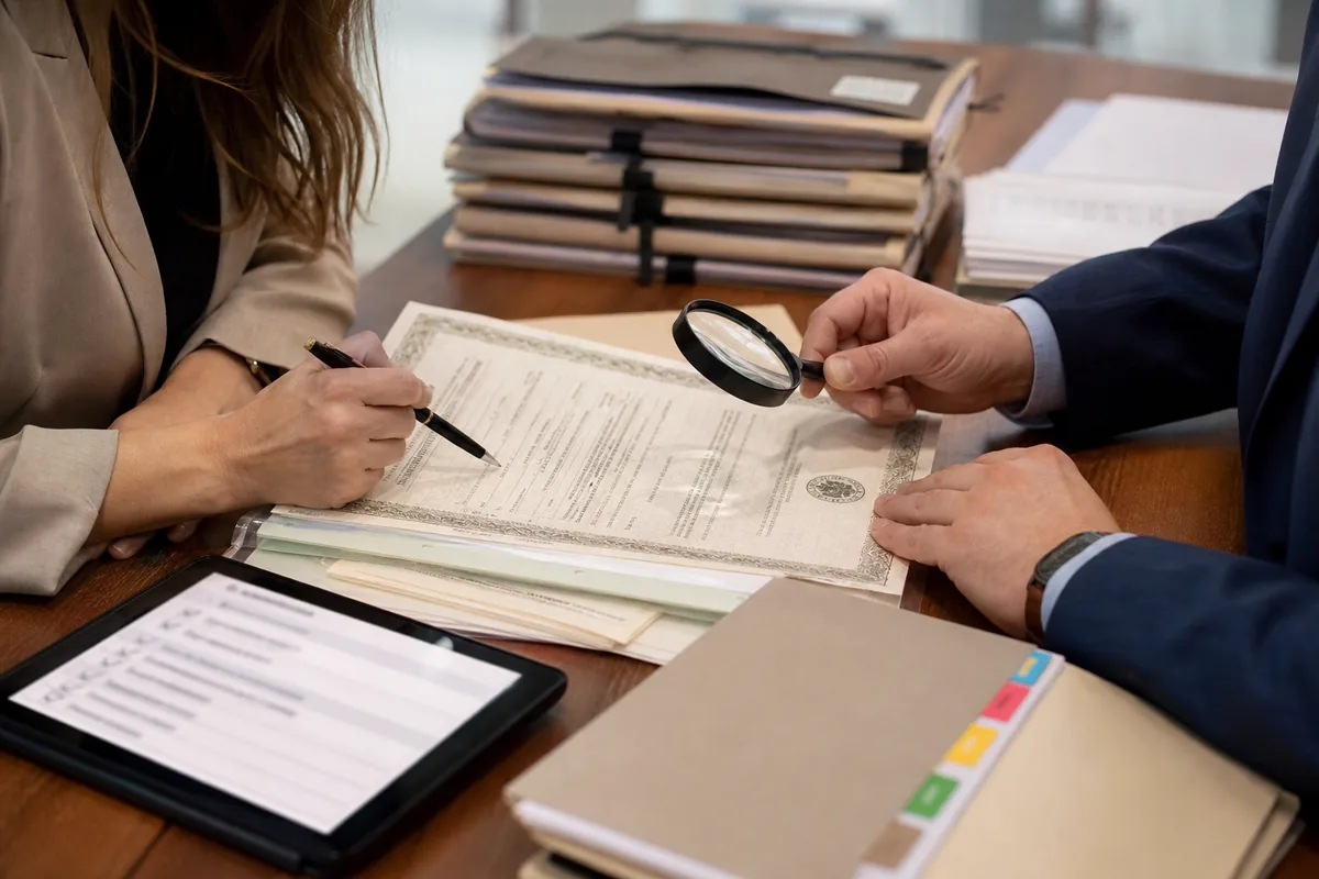 Profissionais conferem a versão de documento da cidadania italiana