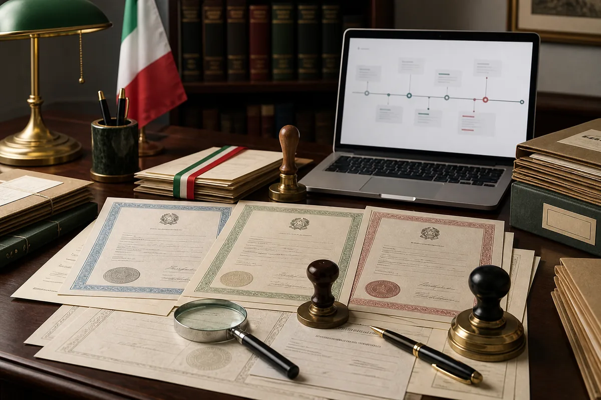 Certidões organizadas para processo de cidadania italiana
