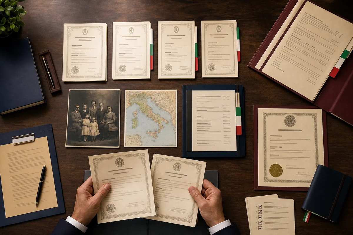 Conjunto de certidões e documentos para cidadania italiana