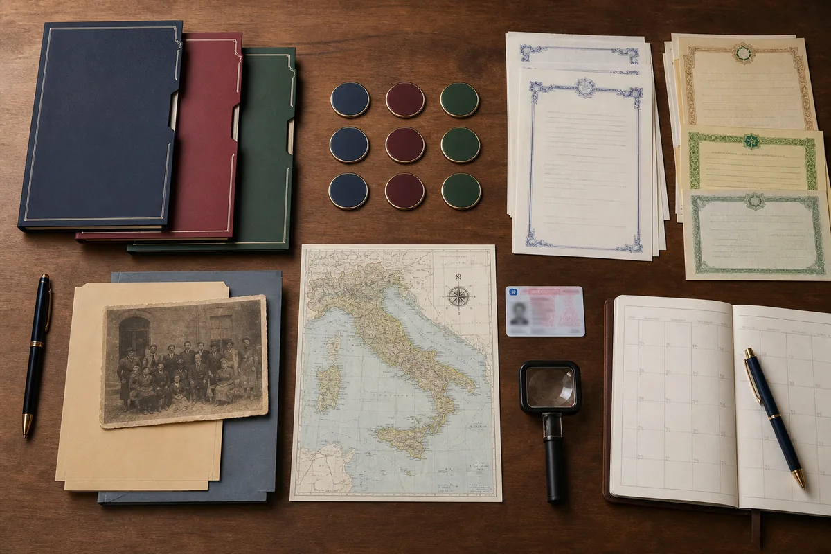 Documentos e rotas organizados para cidadania italiana