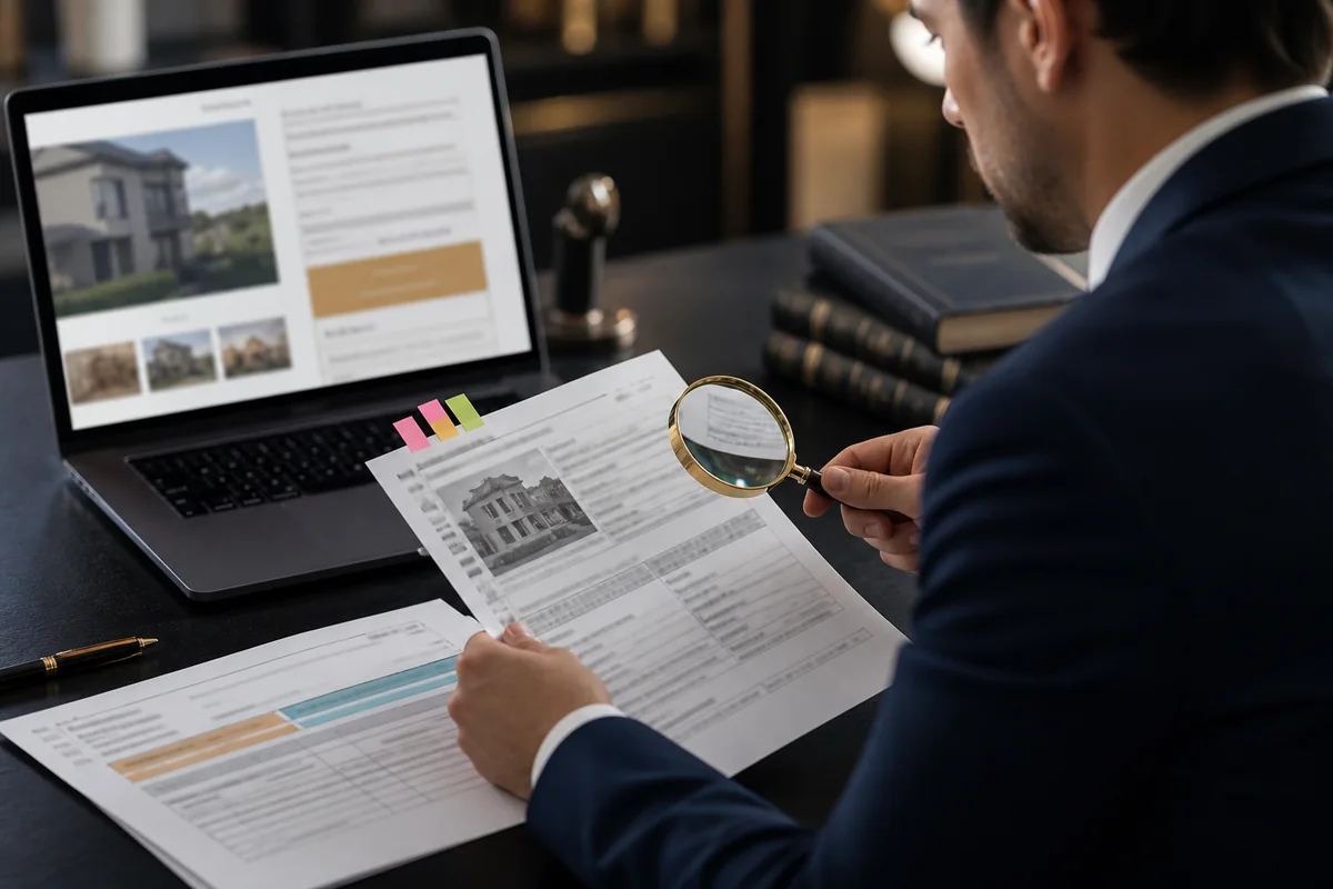 Advogado compara anúncio de leilão com registro e instruções de pagamento