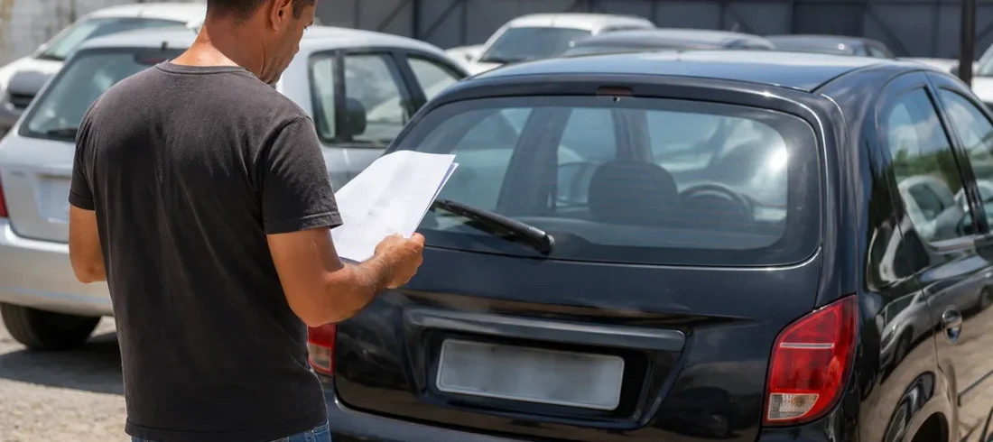Proprietário conferindo documentos de veículo apreendido no pátio