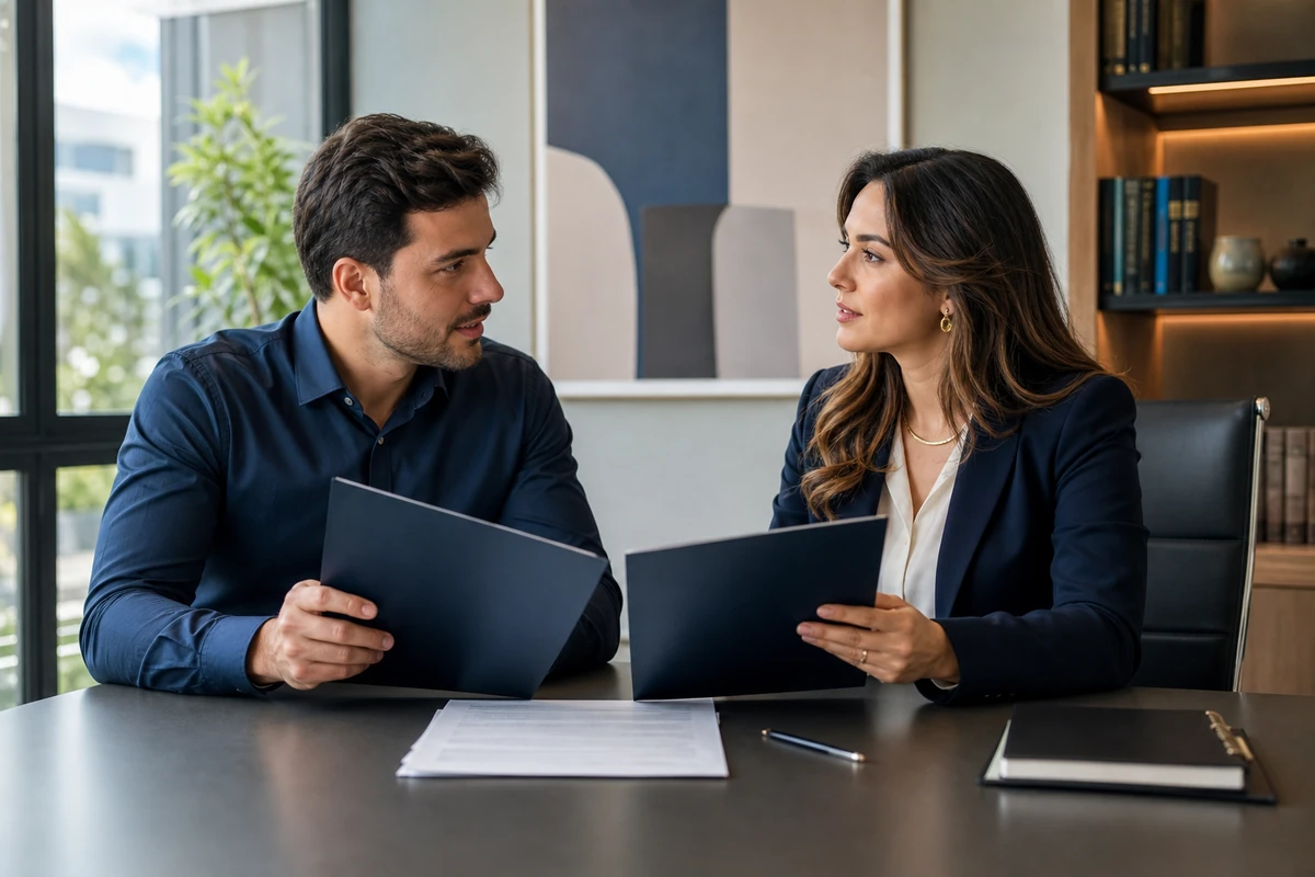 Cliente conversa com advogada e compara propostas para ação de despejo