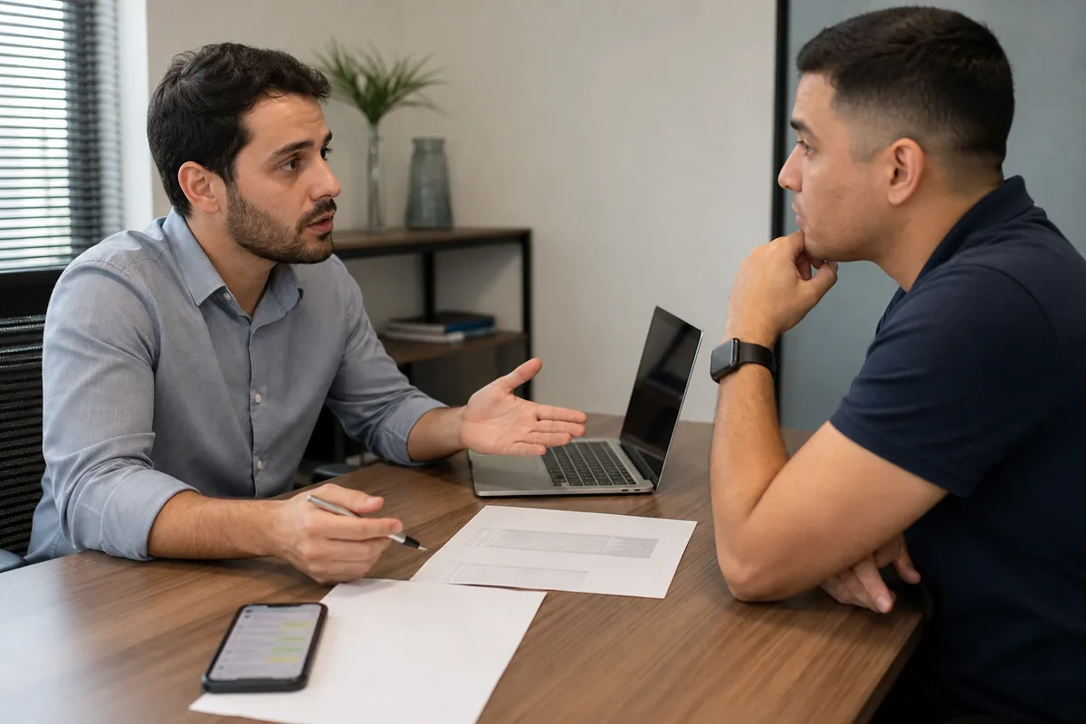 Cliente e prestador conversam sobre contratação verbal de serviço