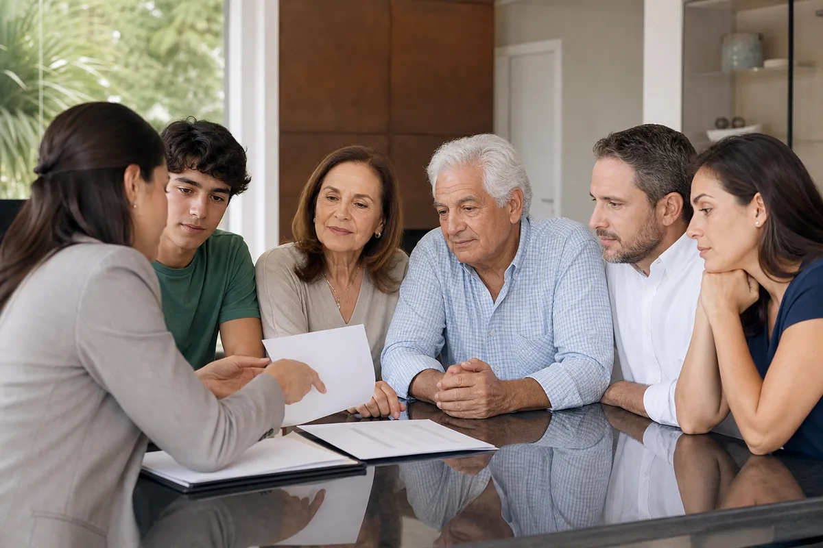 Família conversa com advogada para organizar o inventário