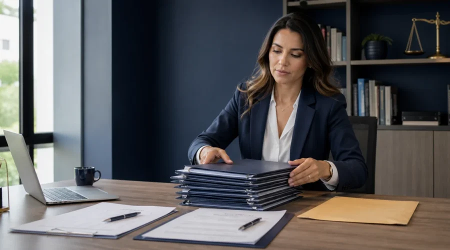 Advogada organiza sete pastas documentais para responder a uma ação de despejo
