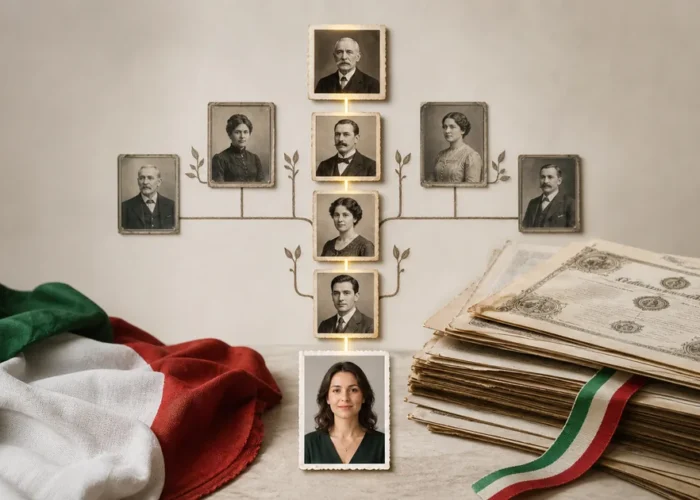 Linha de ascendência destacada entre certidões italianas