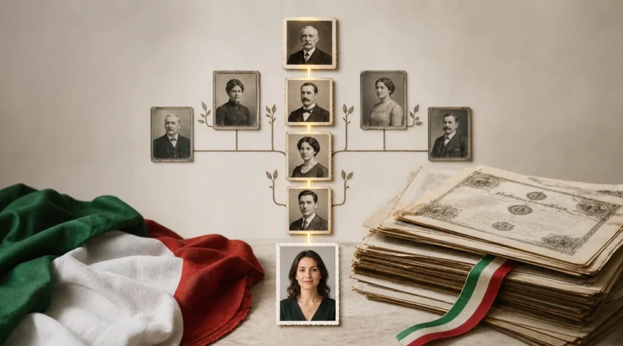 Linha de ascendência destacada entre certidões italianas