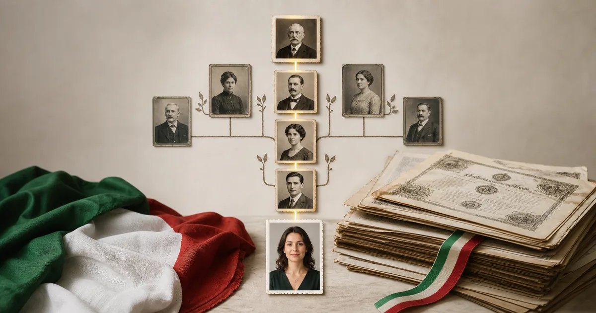 Linha de ascendência destacada entre certidões italianas