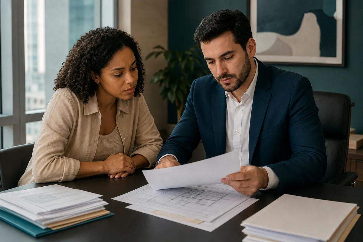 Advogado analisa matrícula e planta para regularizar imóvel
