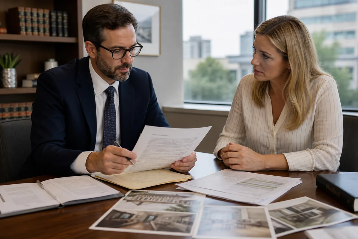 Cliente e advogado revisam edital, documentos e fotos do imóvel
