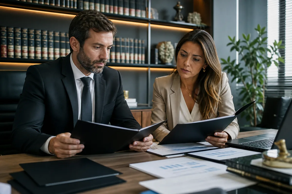 Advogados analisam documentos de disputa financeira