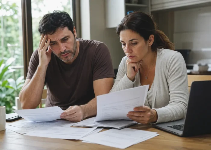 Casal analisa contas familiares e possível dívida do cônjuge