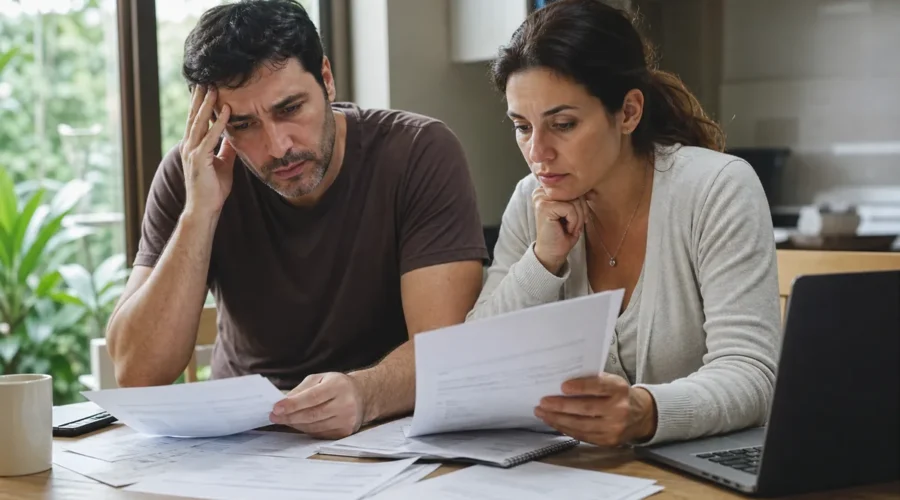 Casal analisa contas familiares e possível dívida do cônjuge